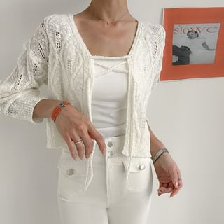 DABAGIRL Tie-Front Pointelle-Knit Cardigan