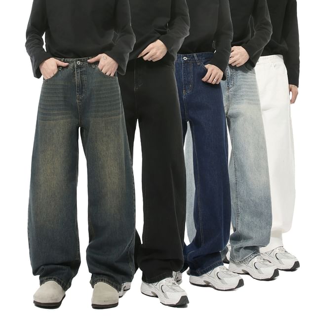 FAERIS-Mid Rise Washed Wide Leg Jeans