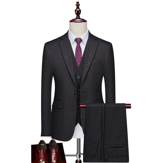 Sheck-Set Plaid One Buttoned Blazer Vest Dress Pants