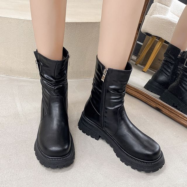 Megan-Faux Leather Platform Short Boots