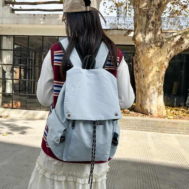 Melois-Plain Drawstring Nylon Backpack