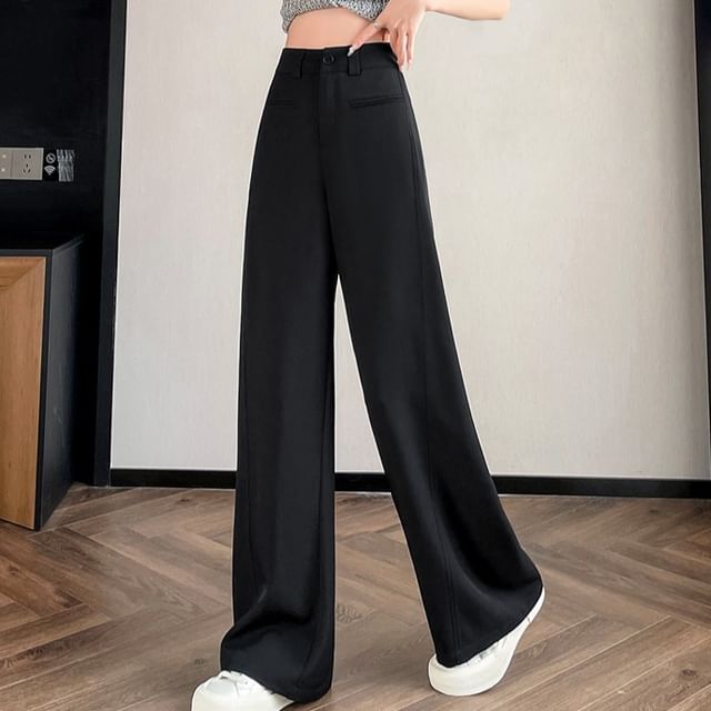Isaaca-High Rise Plain Wide Leg Suit Pants
