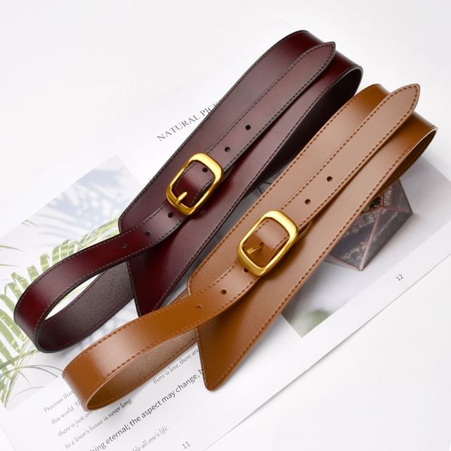 Rofuka-Plain Asymmetrical Genuine Leather Belt