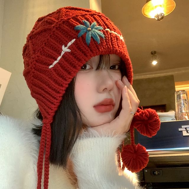 FROME-Floral Embroidered Earflap Hat