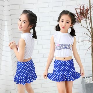 ALAS - Kids Set: Letter Swim Top + Polka Dot Swim Skirt | YesStyle