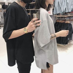 Genki Groove - Couple Matching Monochrome Elbow-Sleeve T-Shirt Genki Groove - Couple Matching Monochrome Elbow-Sleeve T-Shirt