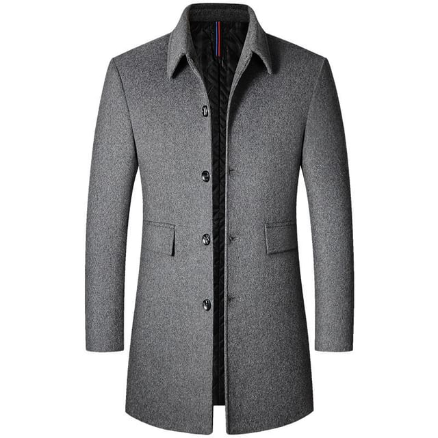 FORSETI-Collar Long Single-Breasted Coat