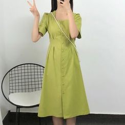 Malty - 飾鈕扣方領短袖連衣裙 Malty - 飾鈕扣方領短袖連衣裙