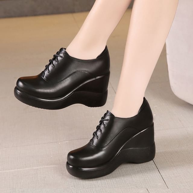 Freesia-Platform Wedge Lace Up Pumps