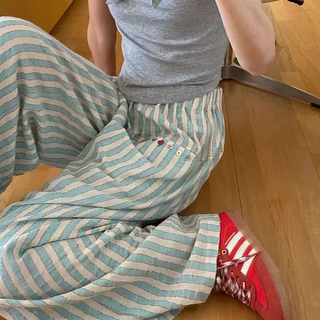 Everose-High Waist Striped Wide Leg Pants