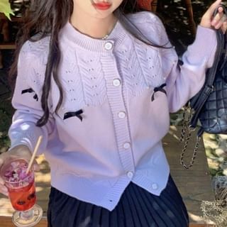Closette-Crewneck Button-Up Plain Cardigan