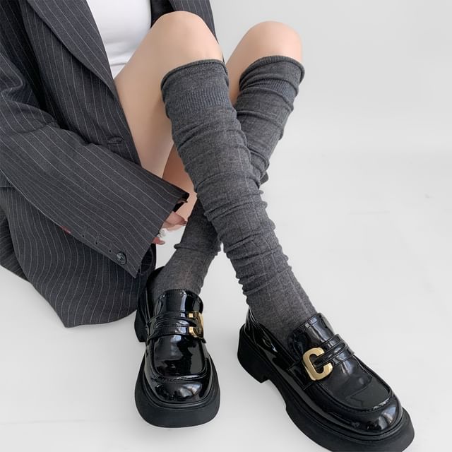 Desperim-Plain Over-The-Knee Socks