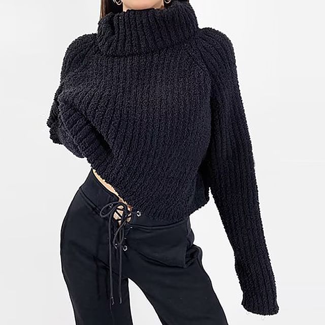 Shira-Turtleneck Plain Ribbed Sweater