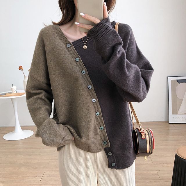 Supernova-Two-Tone Asymmetrical Knit Top