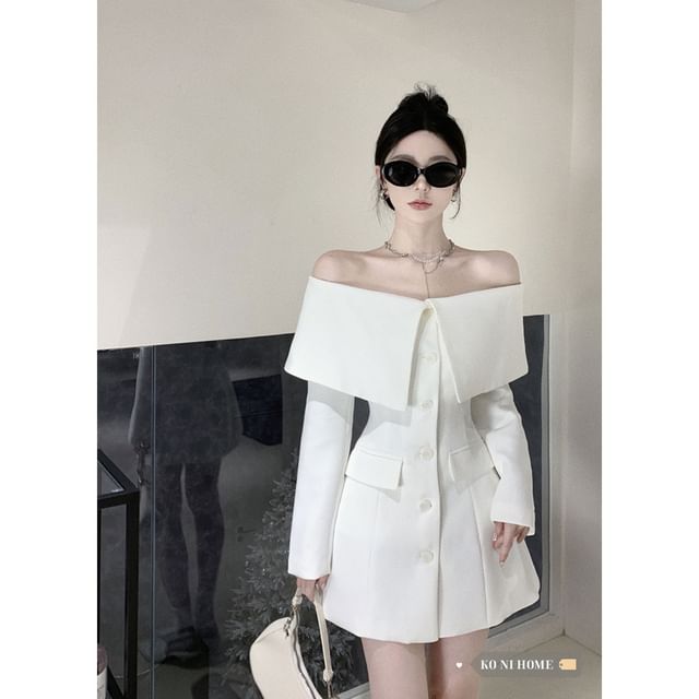 Kizmi - Set: Long-Sleeve Cold Shoulder Plain Mini Shirt Dress +