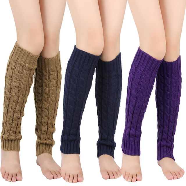 Kinoxslone-Plain Cable Knit Leg Warmers