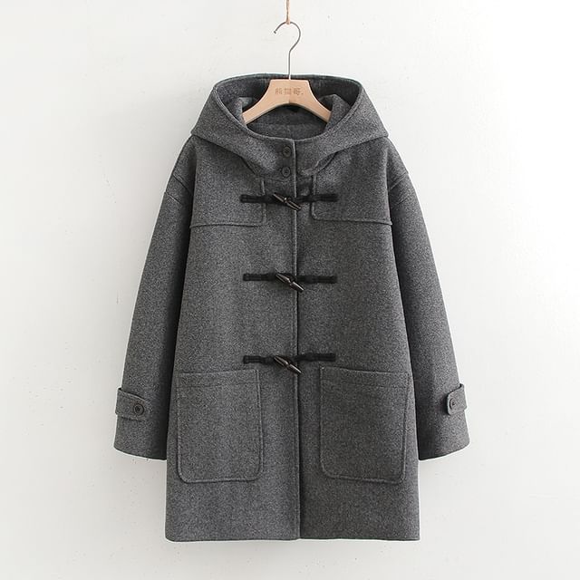 PANDAGO-Plain Hooded Midi Toggle Coat