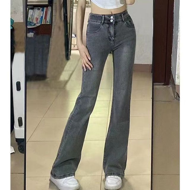 Everose-Mid Rise Washed Bootcut Jeans