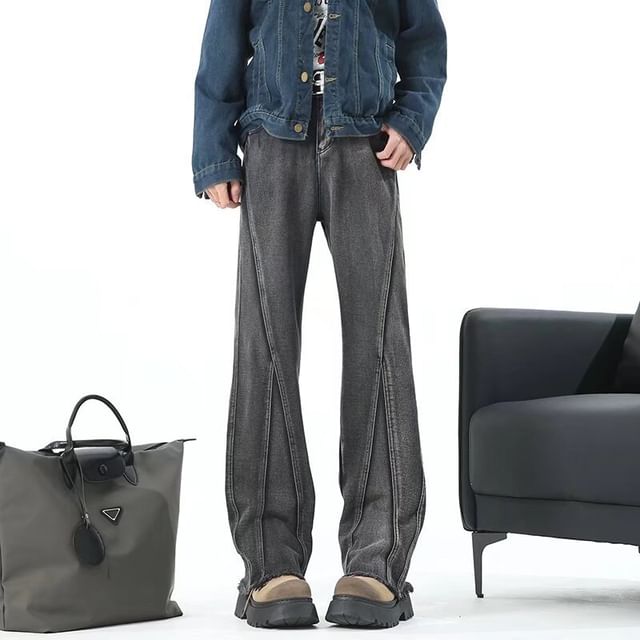 Cowpow-Mid Rise Paneled Washed Bootcut Jeans