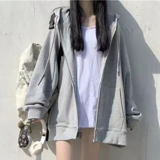 Sisyphi-Plain Zip Up Oversized Hoodie