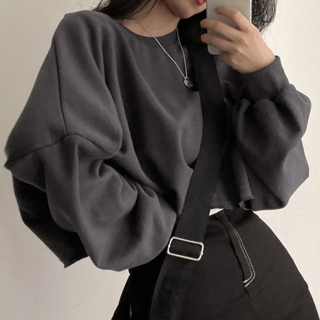 CRIBI-Crew Neck Plain Sweatshirt