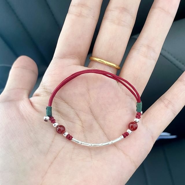 Dashiro-Agate Bead Sterling Silver String Bracelet