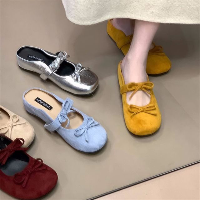 Asterisk-Round Toe Bowknot Detail Mules