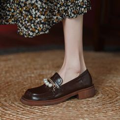 JY Shoes - Faux Pearl Chunky-Heel Loafers