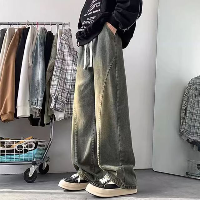 fluffush-High-Waist Drawstring Wide-Leg Jeans