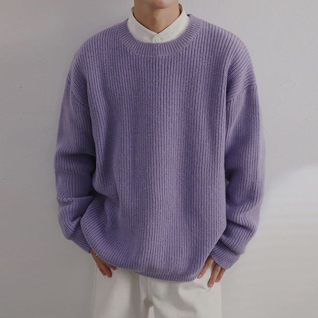 Phoneus-Round Neck Plain Sweater