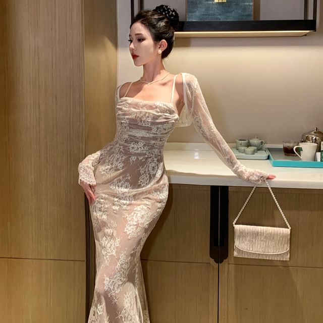 chinese dress ladies Alison Formal Lace Dress And Gloves Set