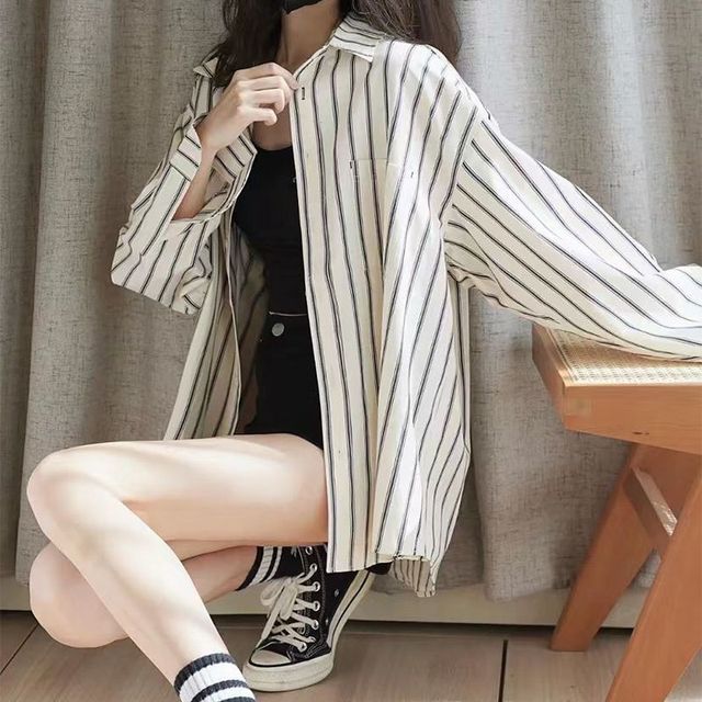Everose-Striped Oversized Shirt