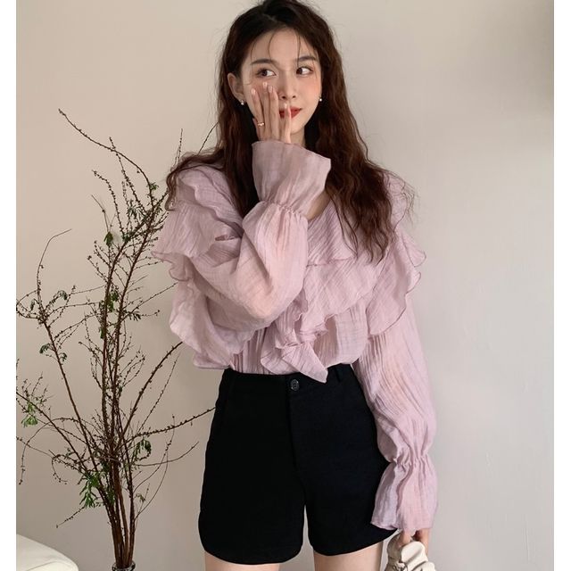 CosmoCorner - Long-Sleeve Ruffle Blouse | YesStyle