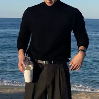 Okwano-Long-Sleeve Mock Neck Knit Top