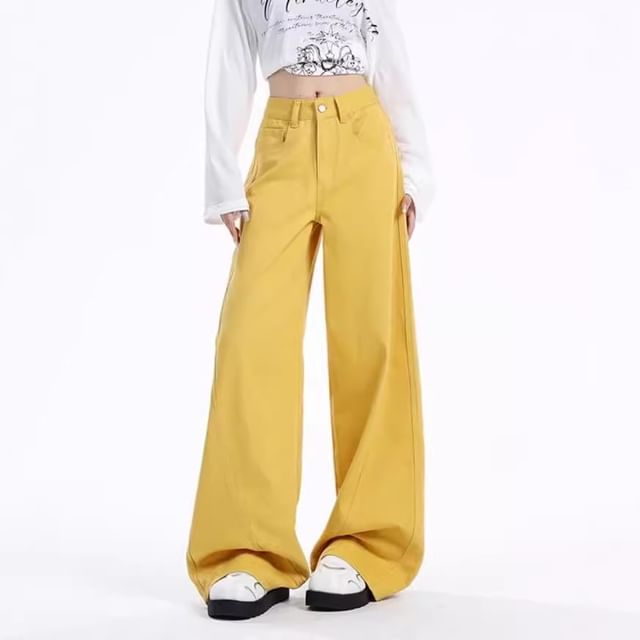 Sosana-Mid Waist Plain Baggy Jeans