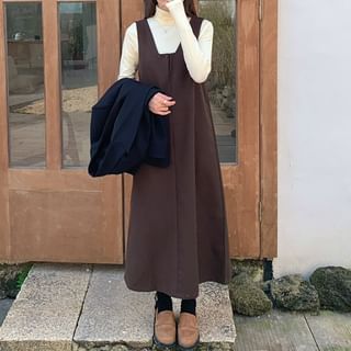 Jesong-Plain Midi A-Line Overall Dress