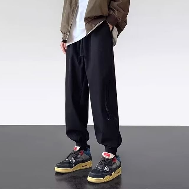 Blueforce-Drawstring Waist Plain Loose Fit Pants