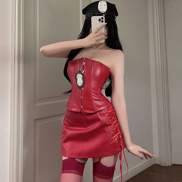 knee length dresses for ladies Halloween PU Dress, Outfit, Punk Rock Style, Nightclub PU Leather Lingerie, PU Dress, Lecturer Professional Uniform, Cosplay S main image 1