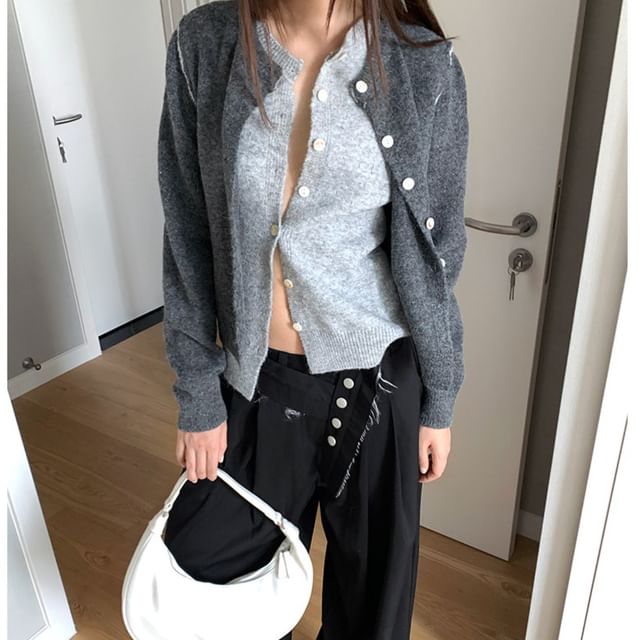 Striinkie-Two Tone Mock Two-Piece Cardigan
