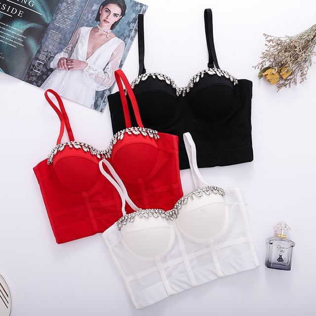 Doowex-Plain Rhinestone Bustier Top