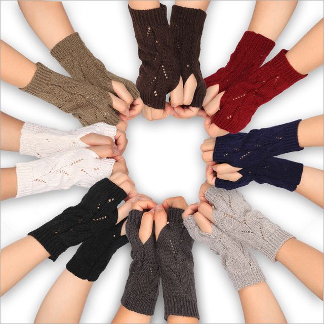 Kinoxslone-Plain Knit Fingerless Gloves