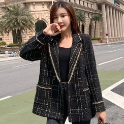 AMOS - Double-Breasted Plaid Blazer