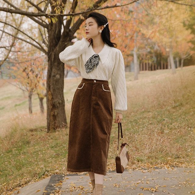 fashion button up skirt brown