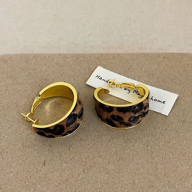 Panda Dama-925 Sterling Silver Leopard Print Hoop Earring