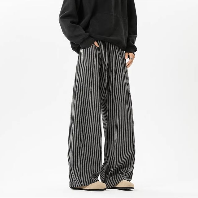 emeisa-High Waist Striped Wide Leg Pants
