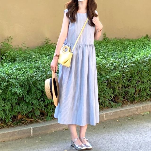 PINPI-Sleeveless Striped Midi Sundress