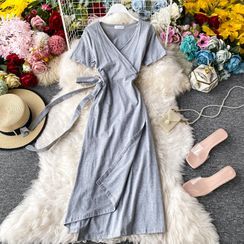 Yearnin - Wrap-Front V-Neck Short-Sleeve Dress Yearnin - Wrap-Front V-Neck Short-Sleeve Dress