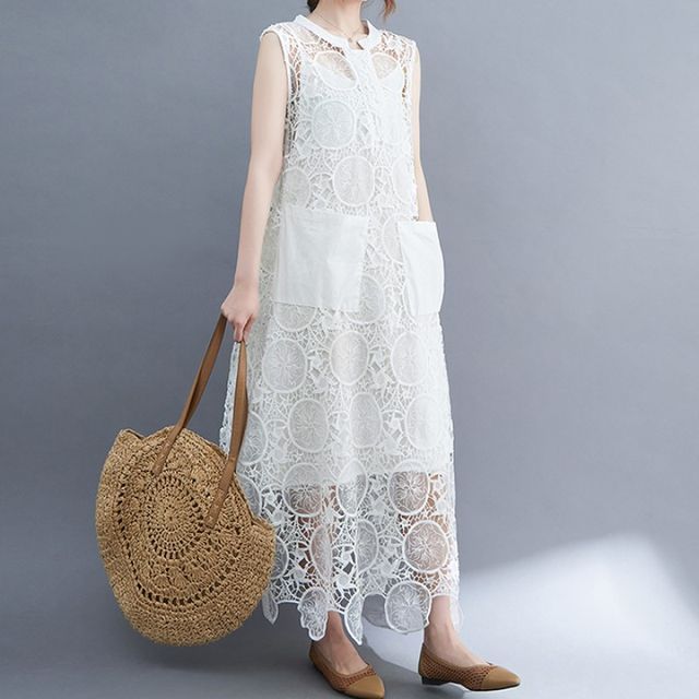 Taragon - Sleeveless Eyelet Lace Maxi Smock Dress | YesStyle Taragon - Sleeveless Eyelet Lace Maxi Smock Dress | YesStyle