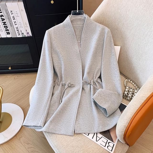 Dragan Pulse-V-Neck Plain Drawstring Waist Jacket