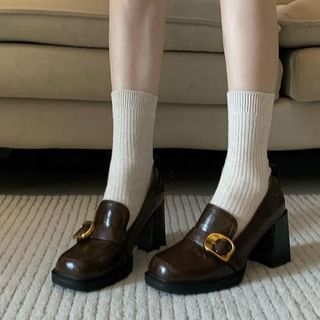 Karlao-Square Toe Buckled Block Heel Loafer Pumps